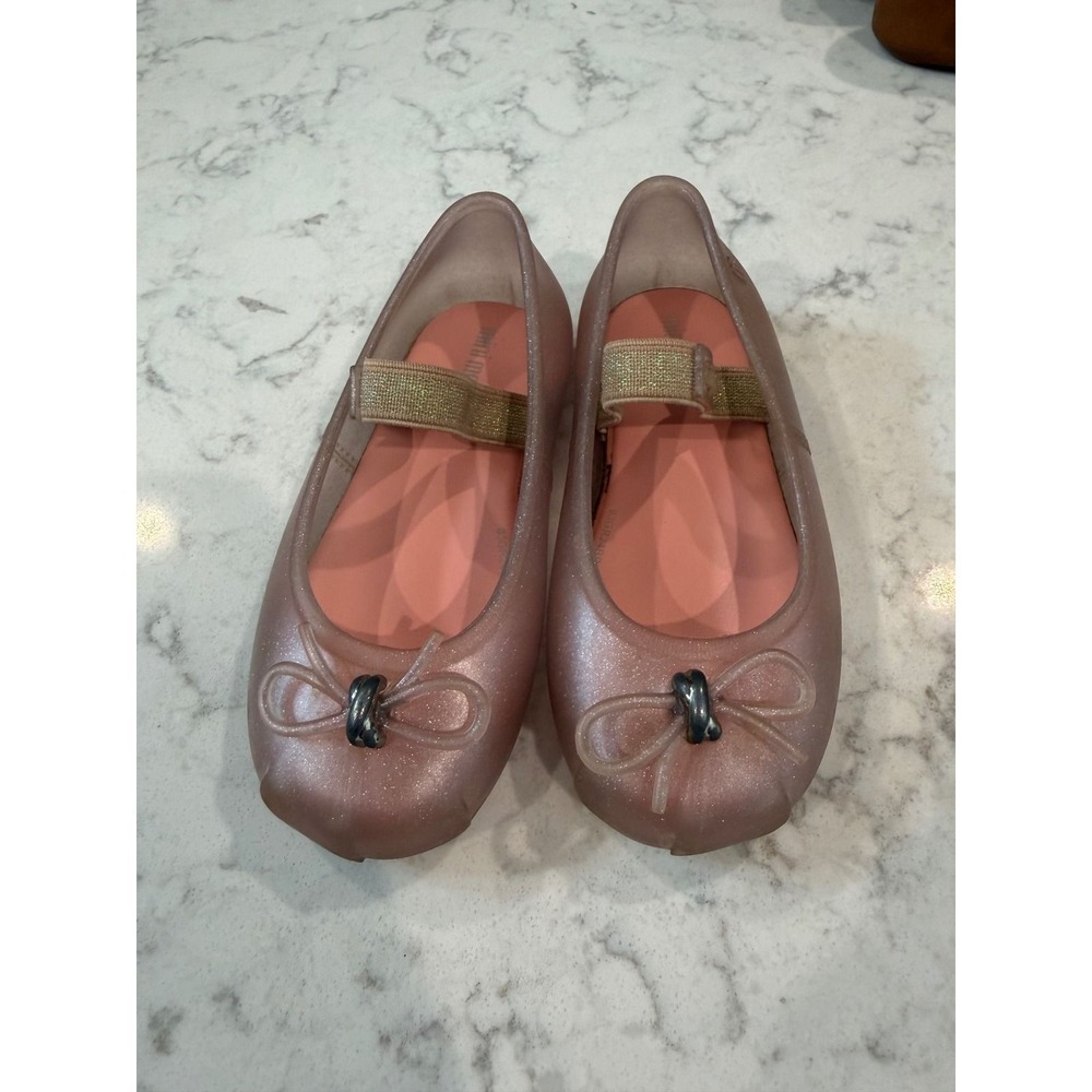 Mini Melissa Sweet Love Rose Gold Glitter Jelly Mary Jane Flats Toddler Size 9